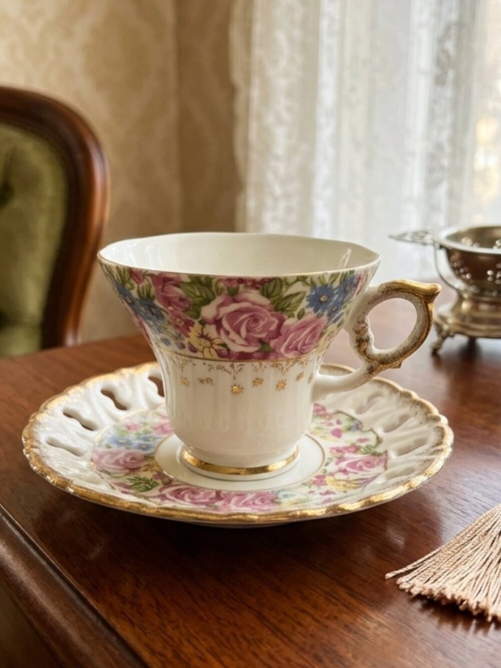 Vintage Royal Ashley Fine China Teacup and Saucer Floral Lattice
